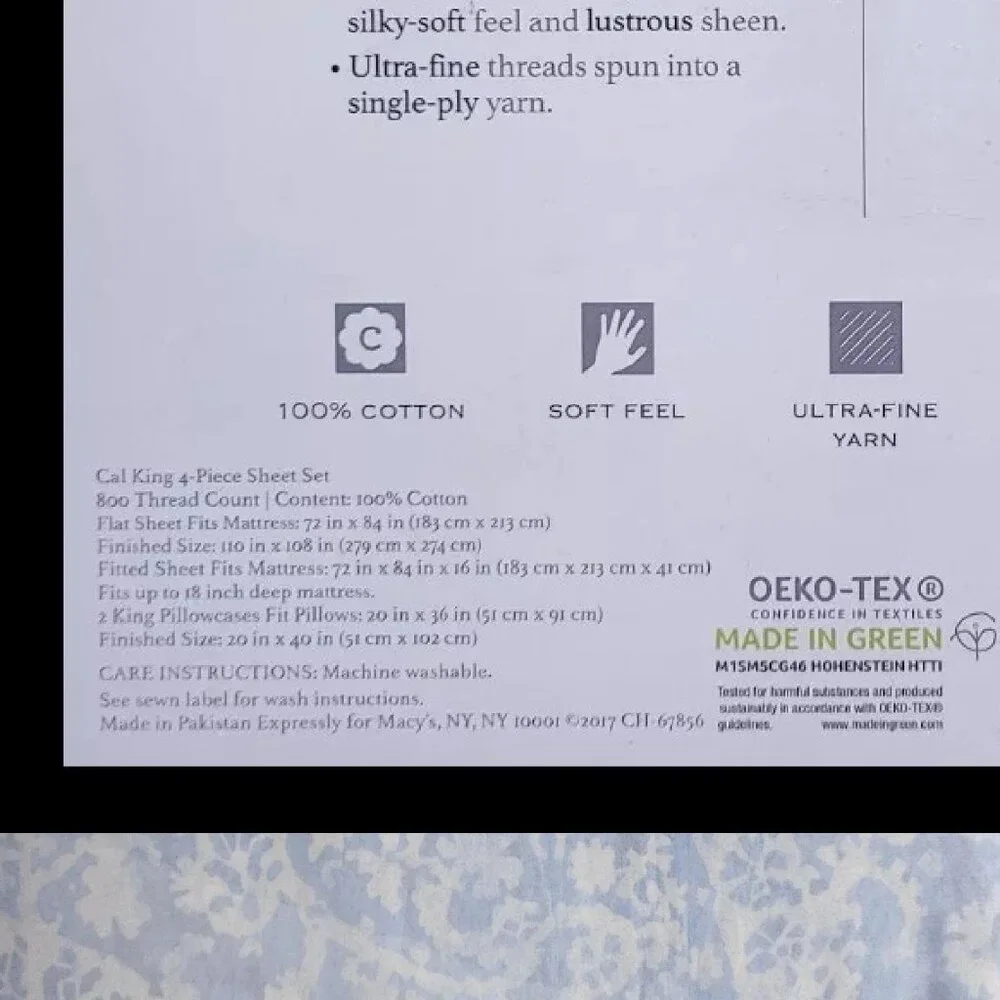 new Charter Club Sleep Luxe 800 TC Cotton CAL KING Sheet Set BLUE PAISLEY PRINT